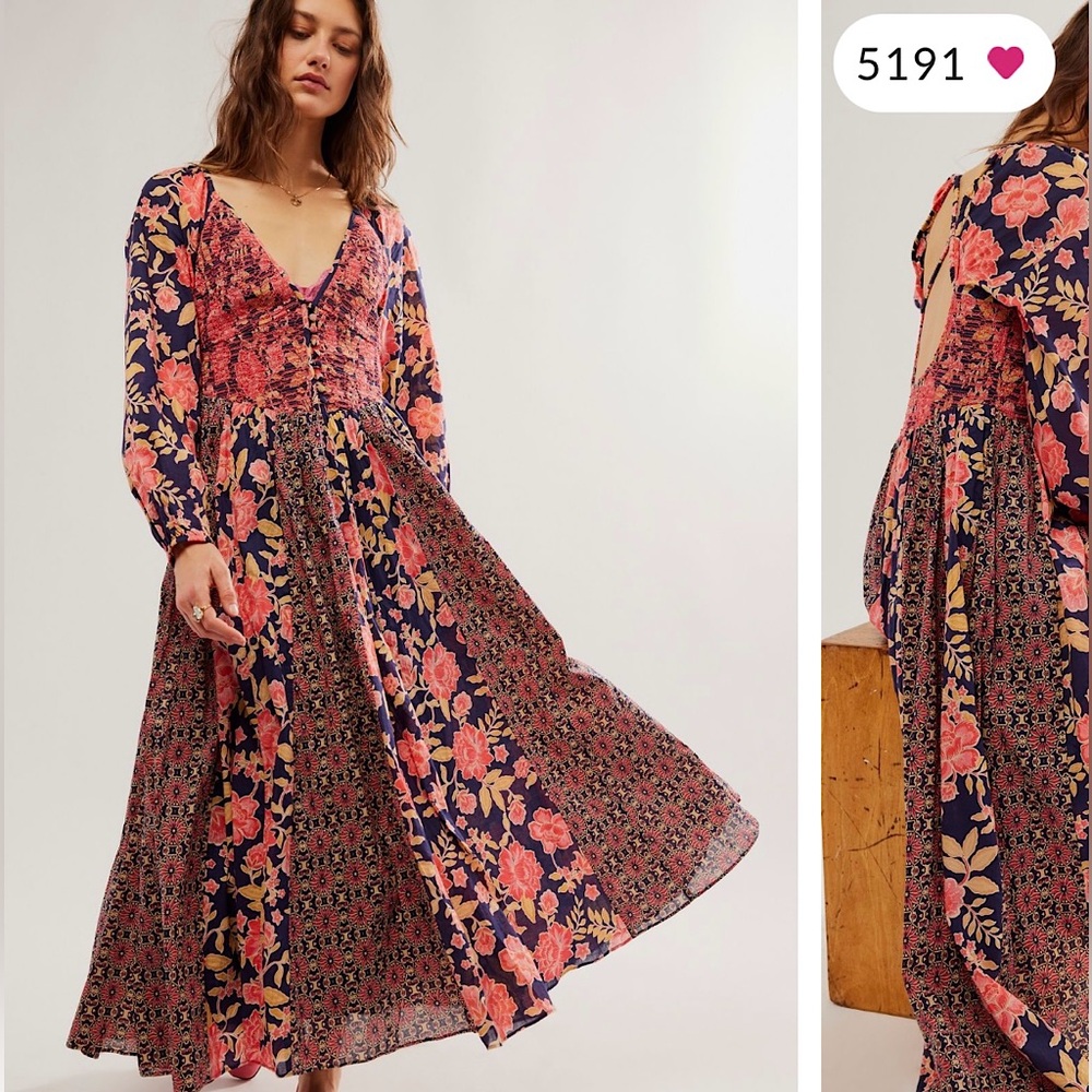 NEW Free People A New Way Maxi Dress In Navy Combo Floral - Picture 12 of 13